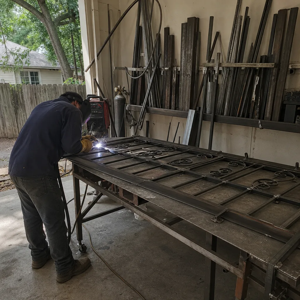 Metalworker performing custom gate fabrication and professional welding services in University Park, TX